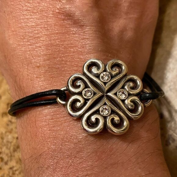 Brighton double strand black cord and silver scrolled‎ hearts  bracelet - Picture 3 of 5